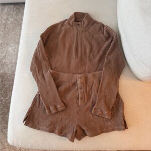 Brown Ribbed Long Sleeve Set